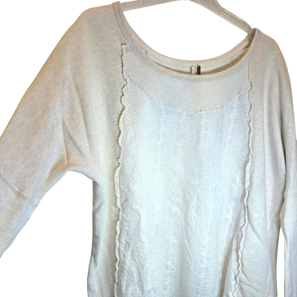 Free People Mix Media Tunic Pullover Sweatshirt Top Sz Medium Cream Oversized - Picture 8 of 15